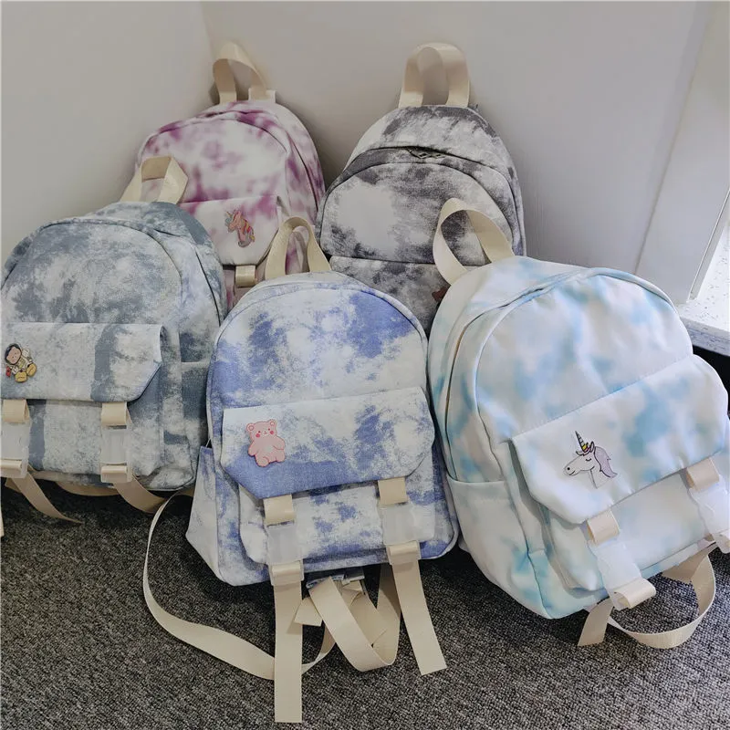 Ins Style Tie-Dye Backpack, College Fashion Mini Rucksack for Women - 1