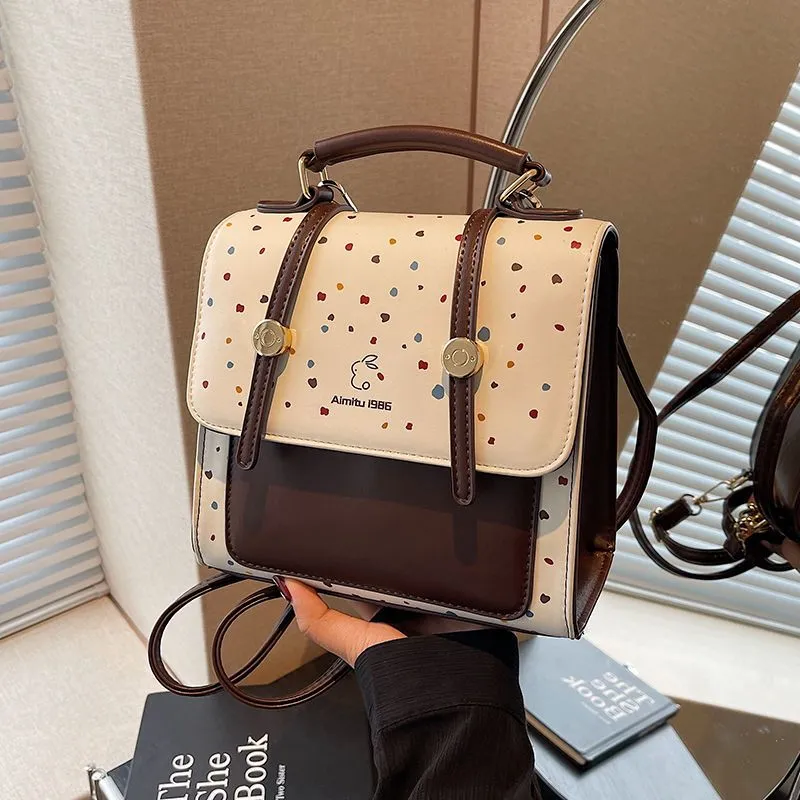 Polka Dot Backpack for Women, Vintage Minimalist PU Shoulder Bag - 4