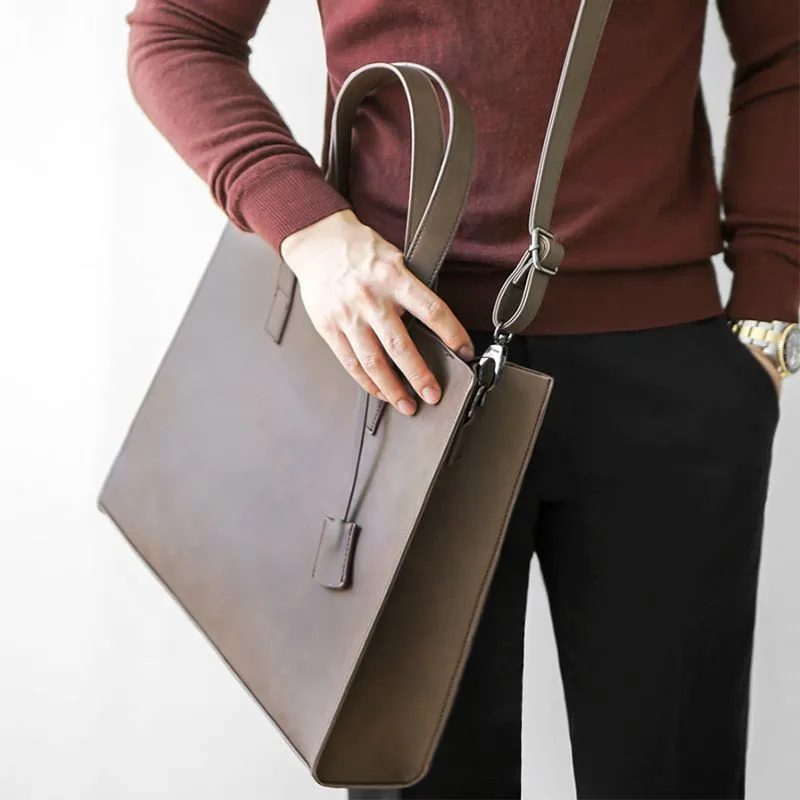 Men's Leather Tote Bag Crossbody Shoulder Bag Business Briefcase - 2
