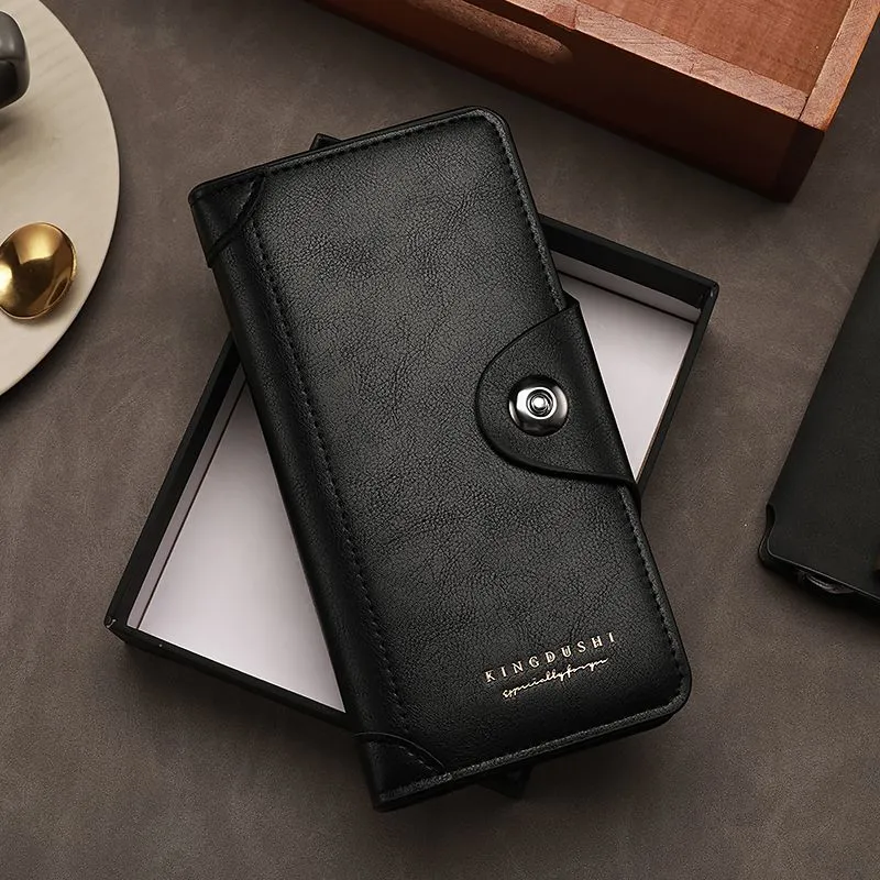 Men's PU Leather Long Wallet Multi-Card Holder Slim Fashion Tri-Fold - 5