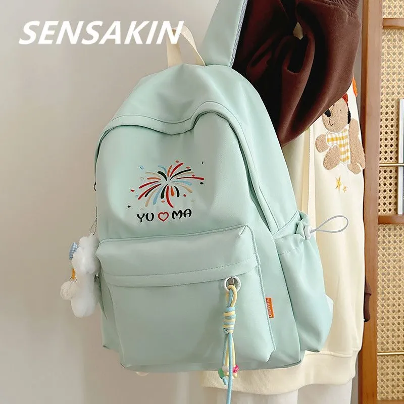 Cute Pastel Backpack for Women, Large Capacity Nylon School Bag with Embroidery - 4