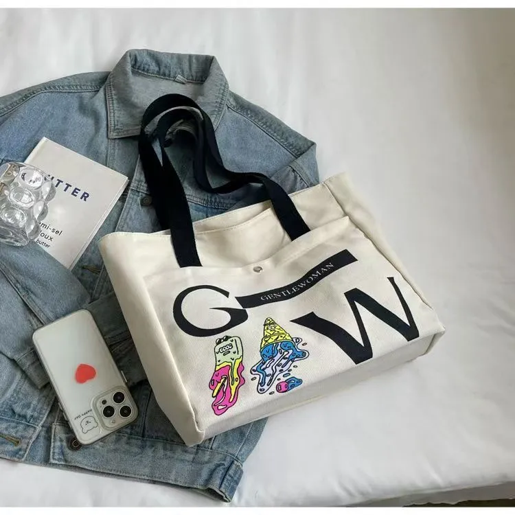 Large Tote Bag for Women, 16L Canvas Shopper with Print, Zipper Closure - 4