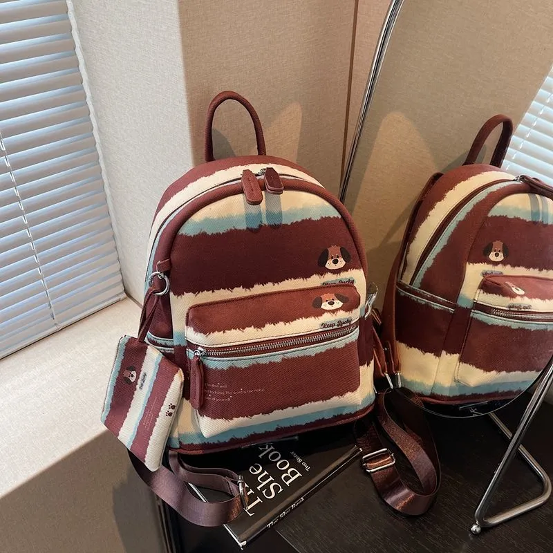 Cute Cartoon Leopard Print Backpack Women Canvas Large Capacity - 5