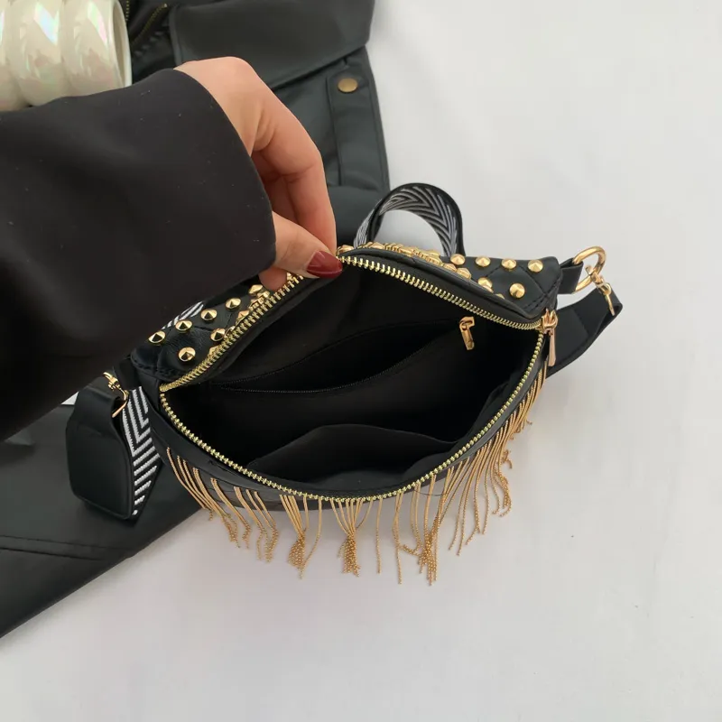 Summer Crossbody Bag 2025 Rhinestone Shoulder Bag Wide Strap Fringe Purse - 1
