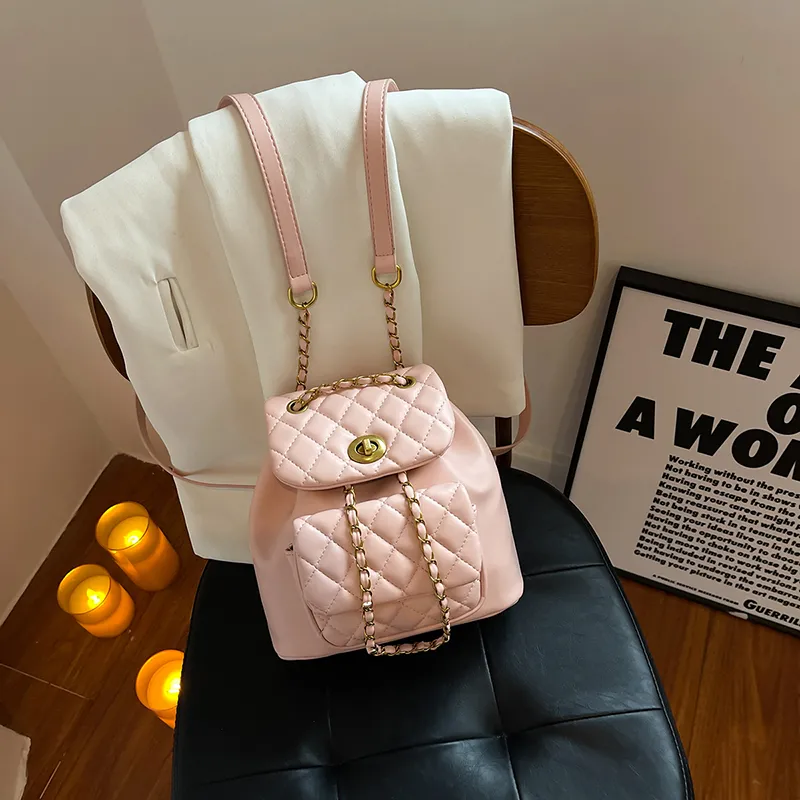 Quilted Backpack Women Mini Shoulder Bag Casual Lazy Style Chain - 1