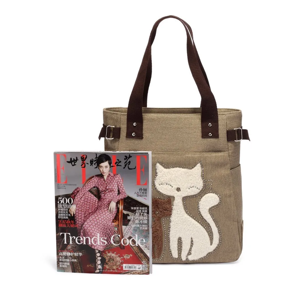 Cute Cat Canvas Tote Bag for Women, Large Capacity Shopper - 4