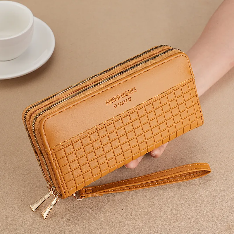 Long Zip Around Wallet for Women, Large Capacity Checkered Wristlet Phone Purse - 1