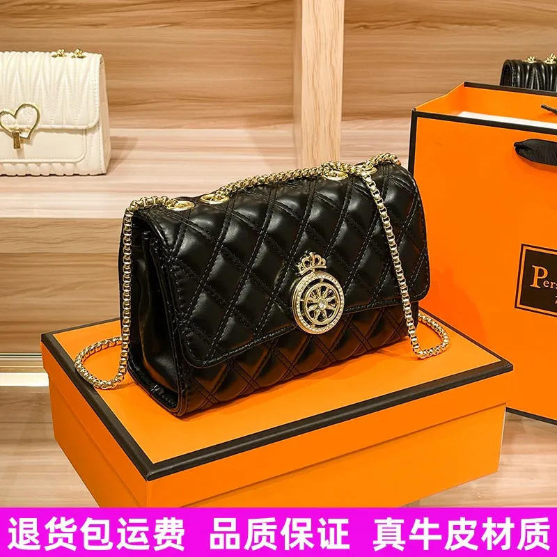 Lucky Charm Leather Crossbody Bag for Women, Fashion Chain Strap Diamond Quilted - 2