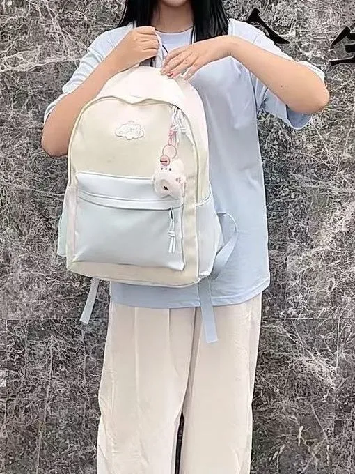 Stars Backpack for Girls, Large Capacity Nylon School Bag, Cute Ins Style - 4