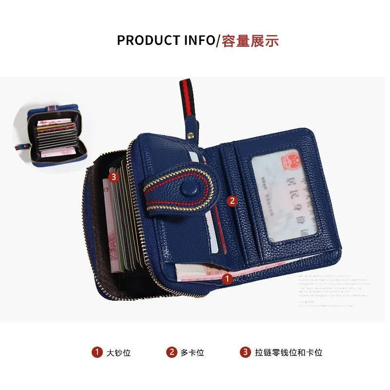 Genuine Leather Women's Wallet Short RFID Blocking Card Holder Multiple Slots - 4