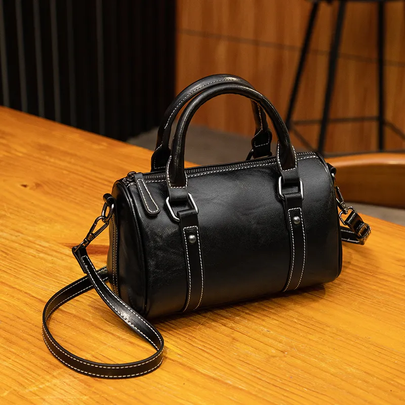 Leather Boston Bag for Women 2025, Vintage Crossbody Shoulder Bag - 2