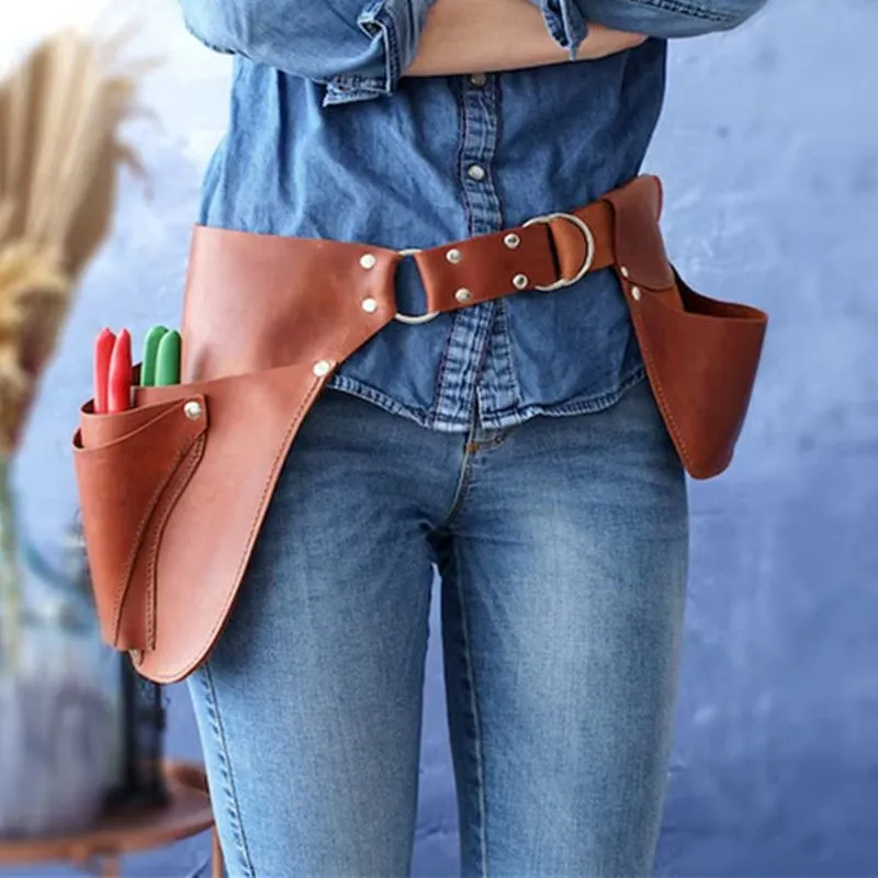 Leather Waterproof Waist Tool Pouch - Multi-Pocket Garden Organizer Bag - 5
