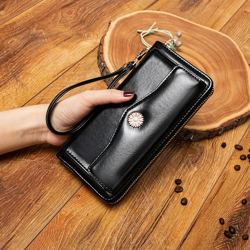 Long Zip Wristlet Wallet for Women, PU Leather Phone Clutch with Multi Card Slots - 5