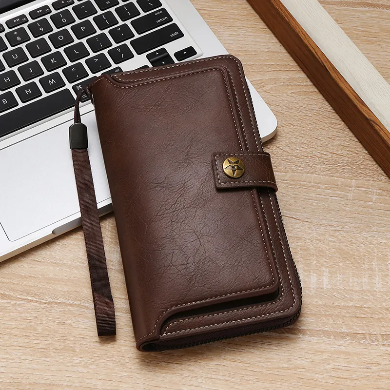 Men's Vintage Long Zip Wallet 2025 Large Capacity Card Holder Money Clip - 3