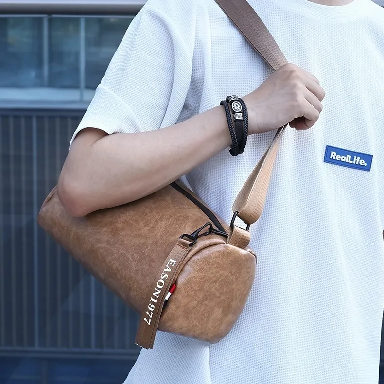 Men's Crossbody Bag 2024 Large Capacity Round Barrel Shoulder Bag - 5