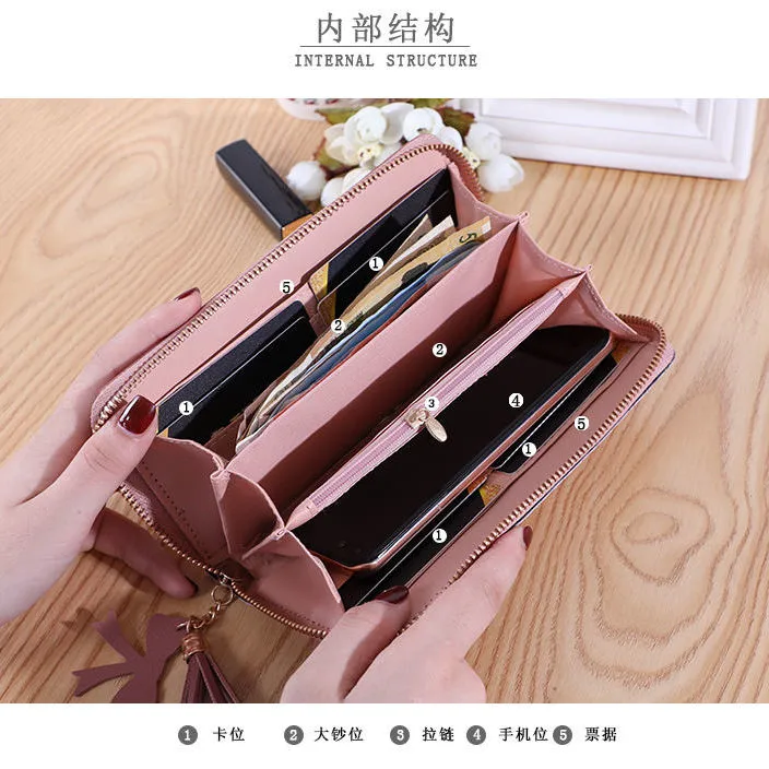 Long Zip Wallet Women 2020 New PU Wristlet Phone Crossbody Bag - 2