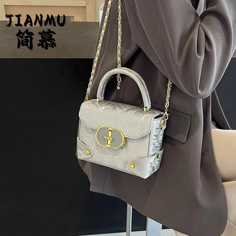 Silver Box Bag Women, Fashion Chain Crossbody Shoulder Bag, Small Square Purse - 3