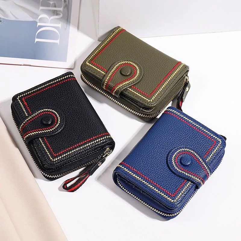 Genuine Leather Women's Wallet Short RFID Blocking Card Holder Multiple Slots - 5