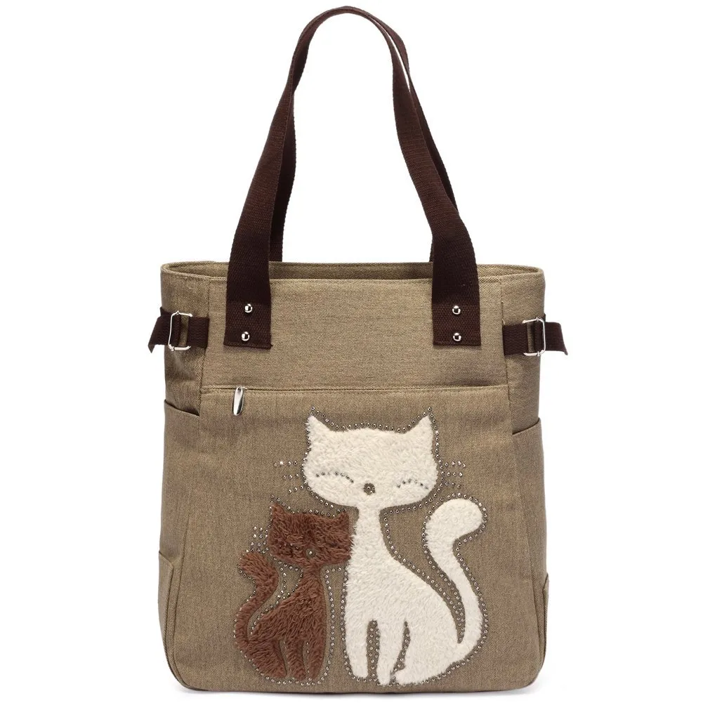 Cute Cat Canvas Tote Bag for Women, Large Capacity Shopper - 2