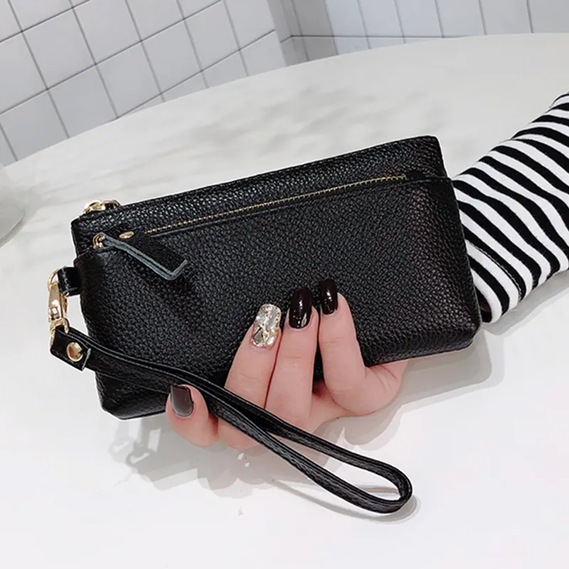 Genuine Leather Wristlet Wallet Long Phone Purse Women's Soft Wrist Bag - 1