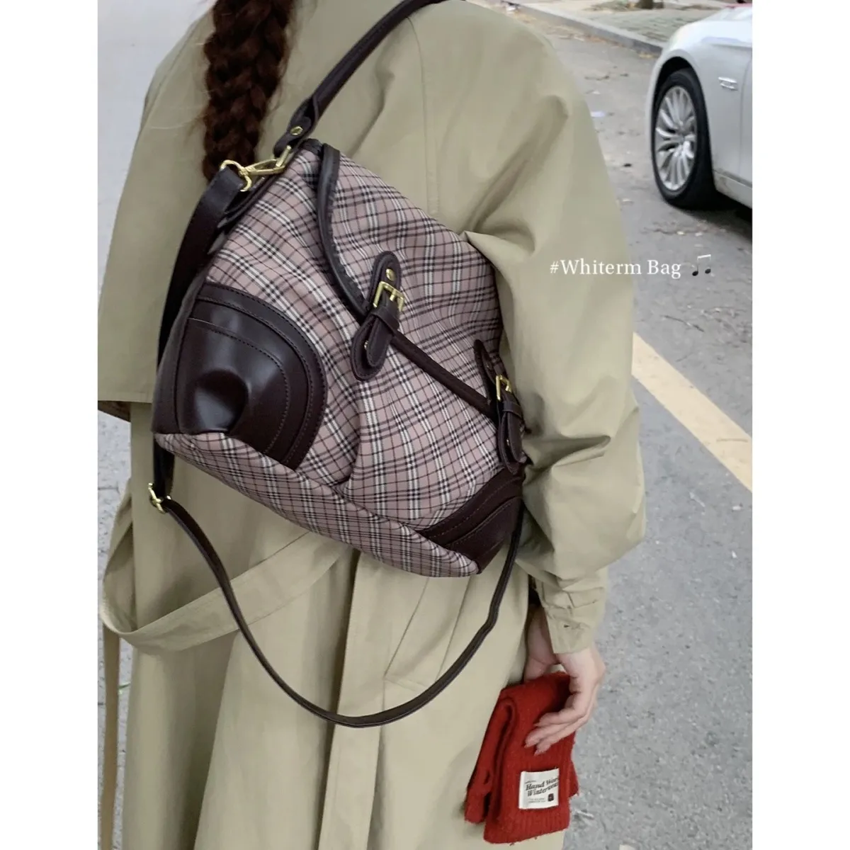 Vintage Plaid Handbag 2025 New Women's Saddle Crossbody Shoulder Bag - 1