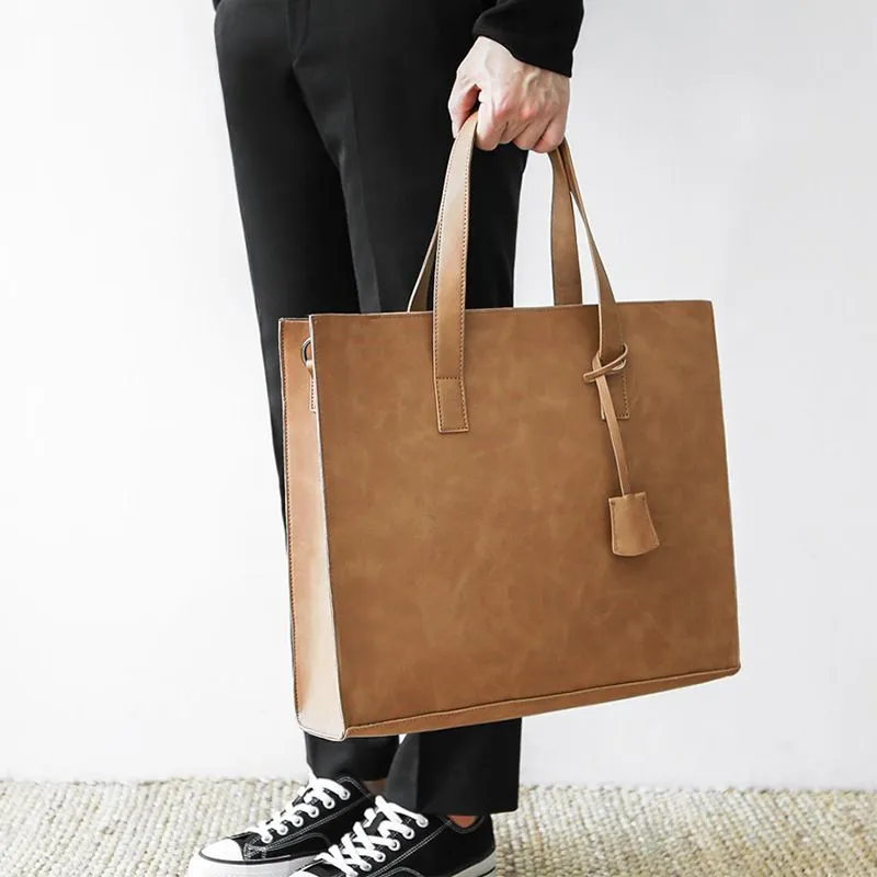 Men's Leather Tote Bag Crossbody Shoulder Bag Business Briefcase - 1