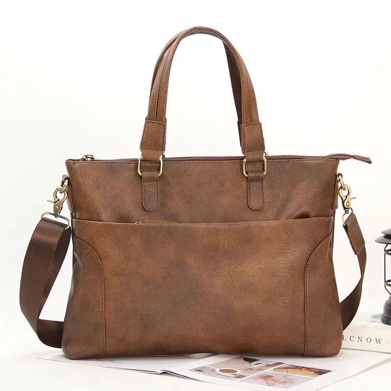 Men's Business Laptop Bag Large Capacity Crossbody Briefcase Horizontal Style - 1