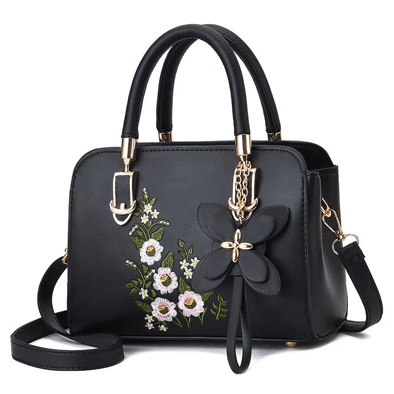 2025 Women's Embroidered Leather Shoulder Bag Large Capacity Tote - 5