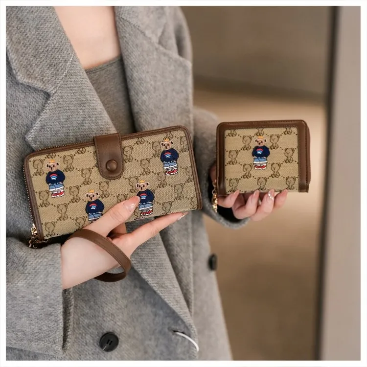 Cartoon Bear Embroidery Canvas Wallet 2024 Women's Foldable Coin Purse - 3
