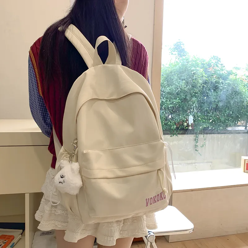 Minimalist Solid Backpack Lightweight Student Daypack for Girls Ins Style - 1