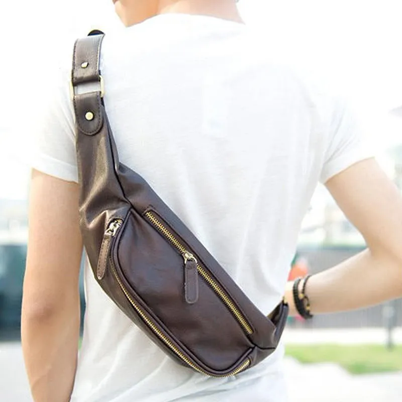 Retro Messenger Crossbody Bag for Men, Soft PU Leather Chest Pack - 1