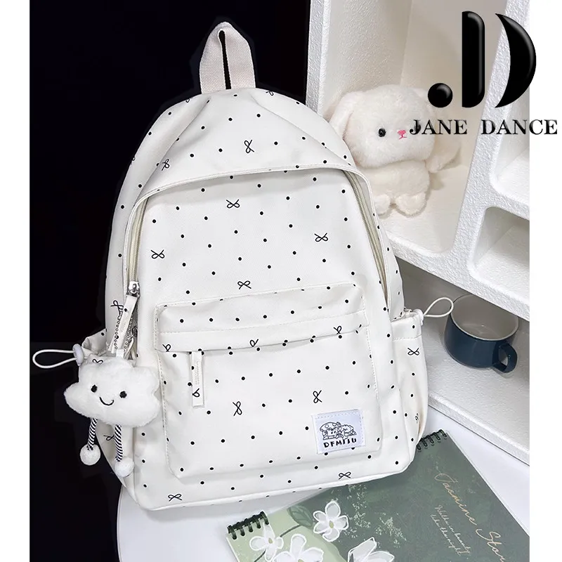 Polka Dot Bow Backpack for Girls, Cute Student Rucksack with Butterfly - 4