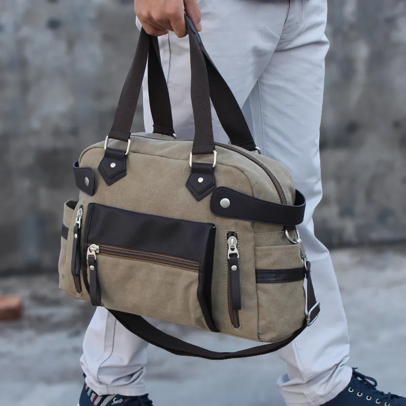 Canvas Crossbody Bag Men's Casual Shoulder Bag 14 Inch Laptop - 3