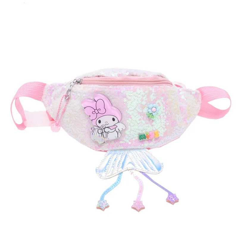 Glitter Mermaid Kids Bag, Kuromi Crossbody Bag for Girls, Summer Waist Pack - 5