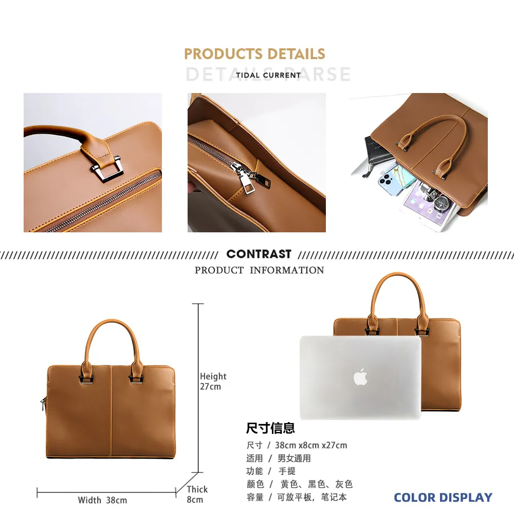 2022 New Men's Briefcase Retro Business Laptop Messenger Bag Large Capacity - 5