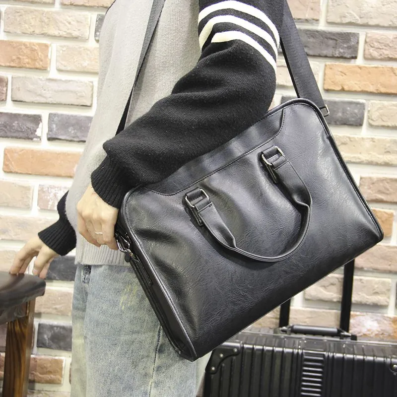 Men's Business Bag Laptop Briefcase Crossbody PU Leather Work Bag - 1