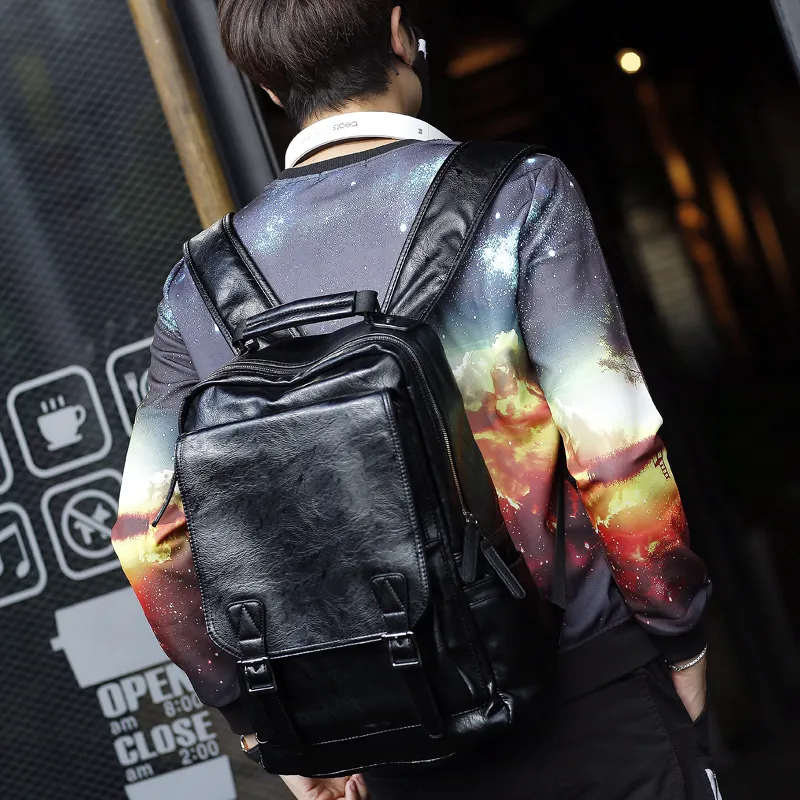 Men's Leather Backpack 15 Inch Laptop Bag Fashion Travel Rucksack - 2