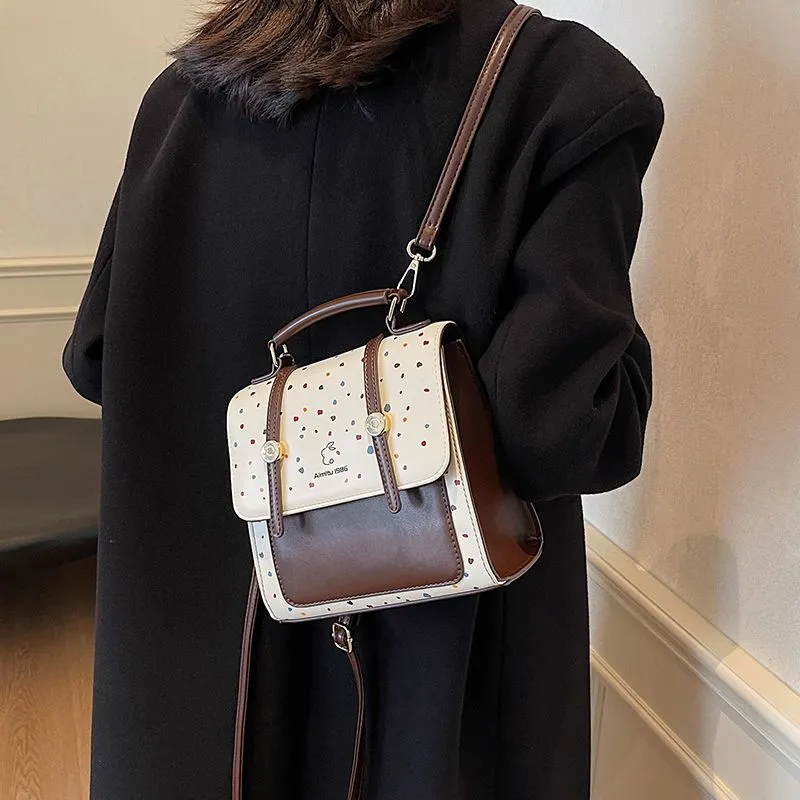 Polka Dot Backpack for Women, Vintage Minimalist PU Shoulder Bag - 2