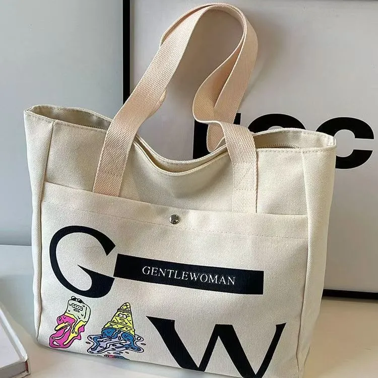 Large Tote Bag for Women, 16L Canvas Shopper with Print, Zipper Closure - 1