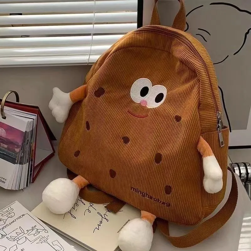 Cookie Backpack Women Cute Corduroy Plush Cartoon Rucksack - 2