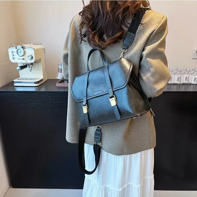 2025 Vintage College Backpack for Women, Large Capacity PU Rucksack - 2