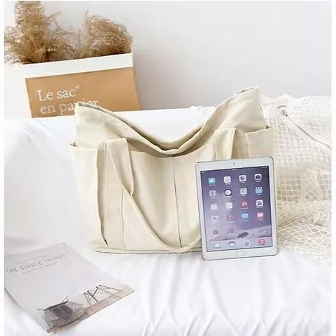 Large Canvas Tote Bag for Women, Travel Gym Shopper with Zipper Closure - 3