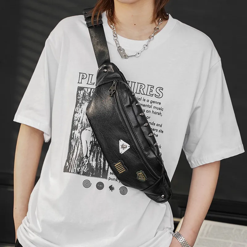 Men's Leather Chest Bag Crossbody Phone Pouch Urban Outdoor Waist Pack - 1