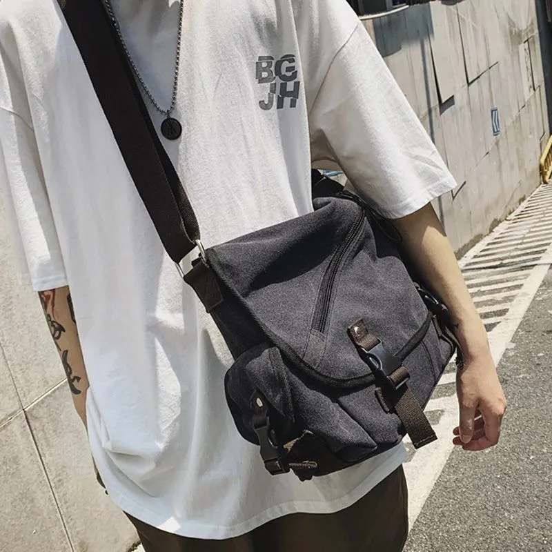 Men's Canvas Crossbody Bag, Laptop Backpack for 14 Inch, Casual Student Bag - 3