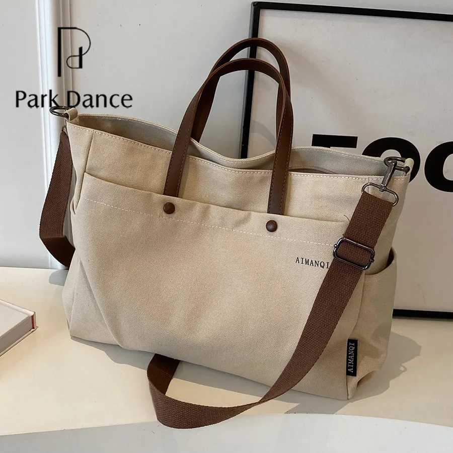 Canvas Tote Bag Large Capacity Crossbody Shoulder Bag for Commute - 1