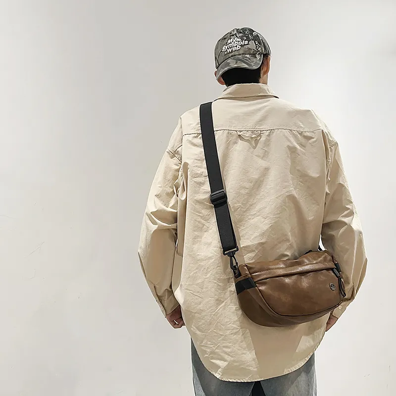 Japanese Style Waist Bag PU Leather Crossbody Bag for Men - 4