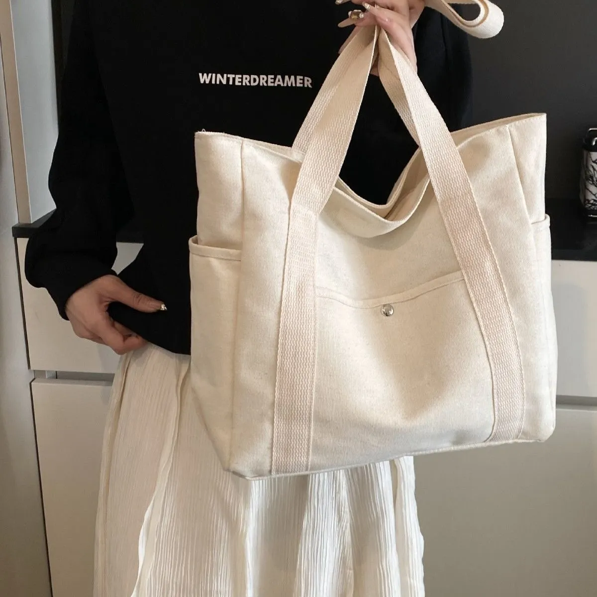 Canvas Tote Bag for Women, Large Capacity Fashionable Shoulder Bag - 4