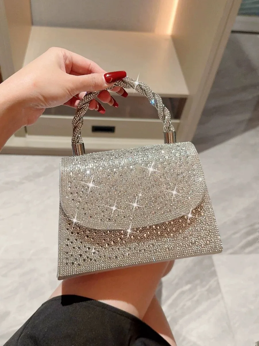 Stylish French Evening Bag with Rhinestones, Elegant Kelly Handbag for Women - 1