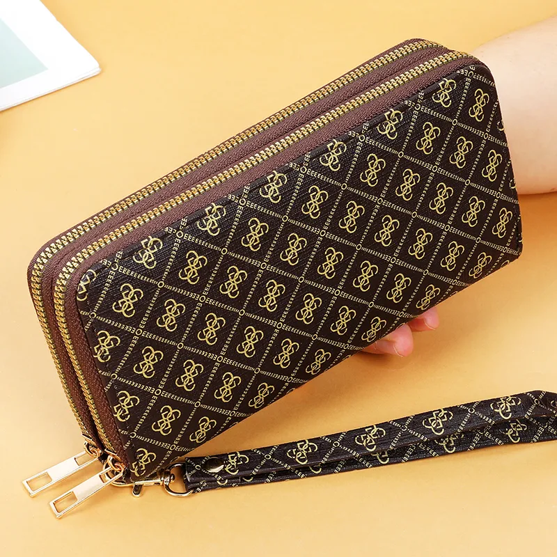 Long Vintage Women's Wallet Dual Zipper Large Capacity Phone Purse Multi Card Slots - 1