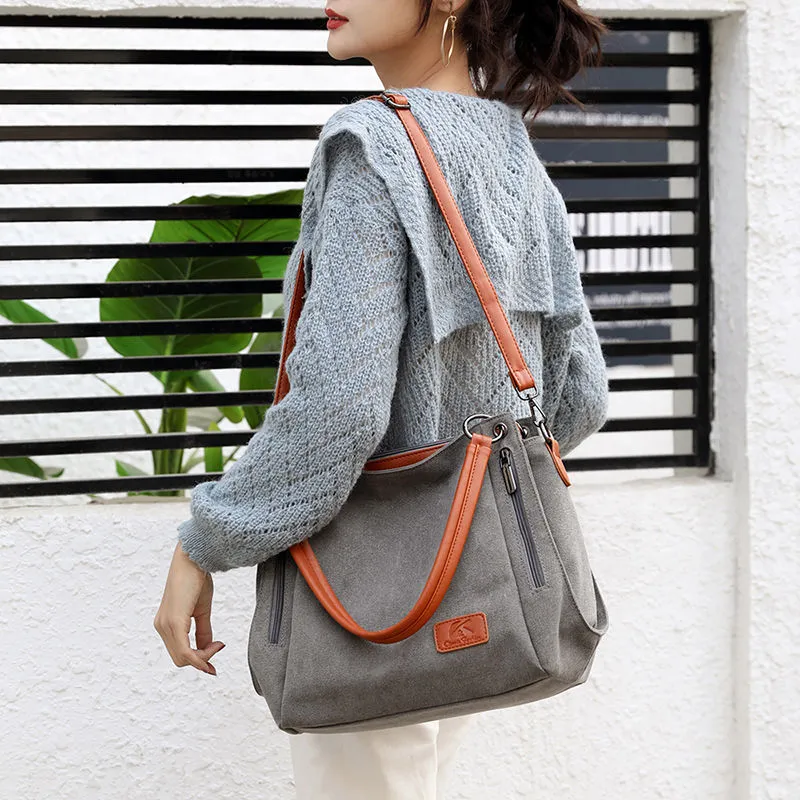 Canvas Shoulder Bag Large Capacity Durable Crossbody Tote Vintage - 5